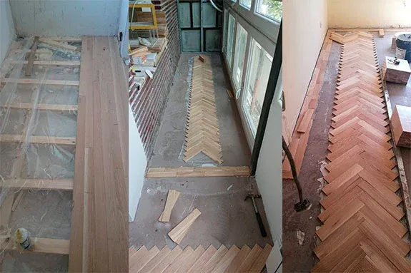 Montaje de varias fotos instalando parquet en Madrid